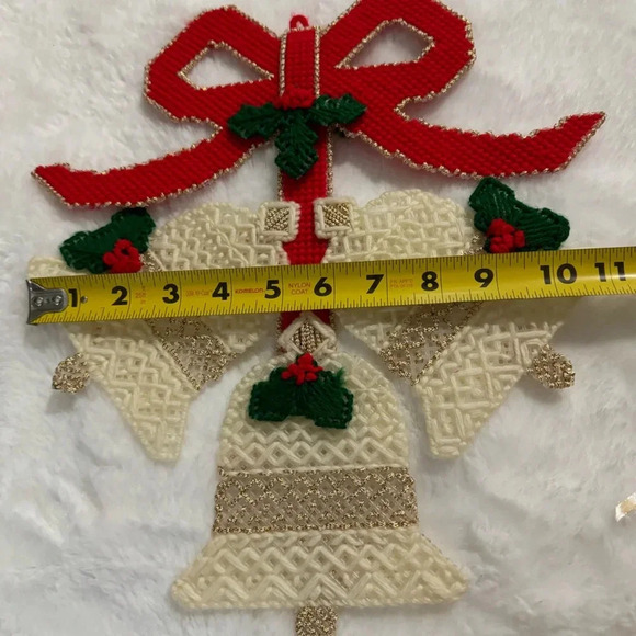 Vintage Crochet Knit Christmas Bells Candy Canes Decor Handmade 80’s Grannycore - Picture 9 of 10